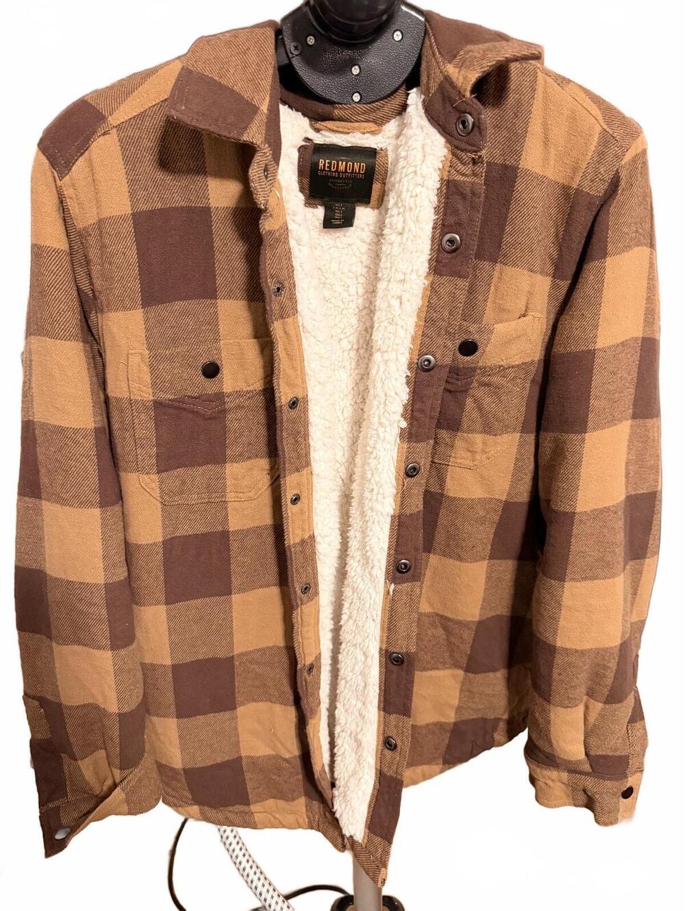 Redmond Men's L Brown Plaid Sherpa Lined Shirt Jacket
